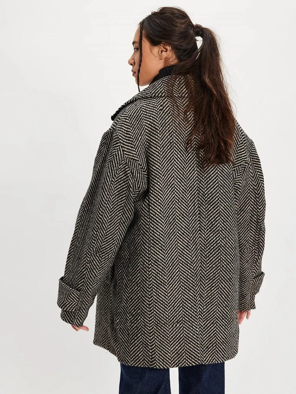 Free People Women’s Small Ari wool Peacoat Double Breasted Herringbone New